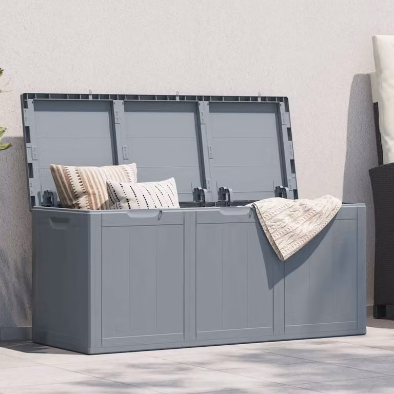 vidaXL Baule da Giardino in PP Grigio con Aspetto Legno, Capacità 270 L, L: 118,5 cm, P: 44,5 cm, H: 51,0 cm