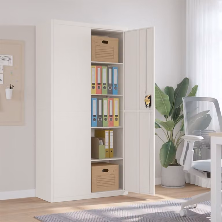 Armadio Classificatore vidaXL Bianco in Metallo con Ante a Battente e Ripiani Regolabili L: 90 cm, P: 40 cm, H: 180 cm
