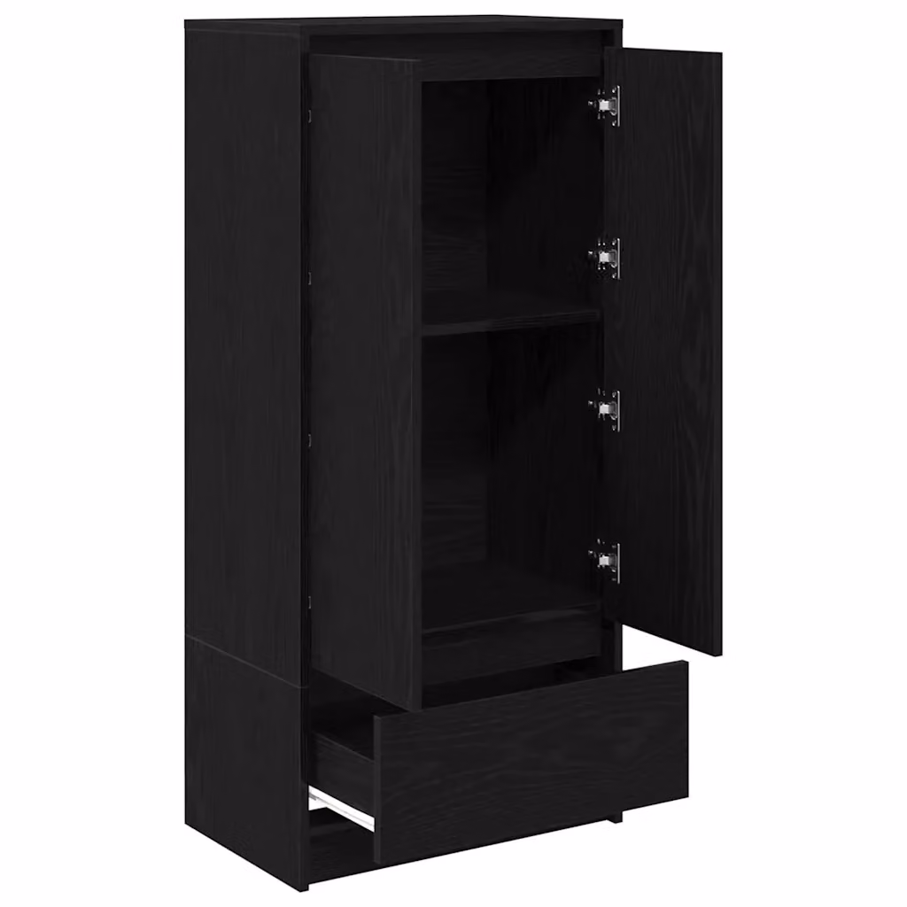 Mobile contenitore moderno in legno composito con ante a battente e cassetti interni, finitura nero opaco, L: 55,5 cm, P: 34 cm, H: 119,5 cm – 2