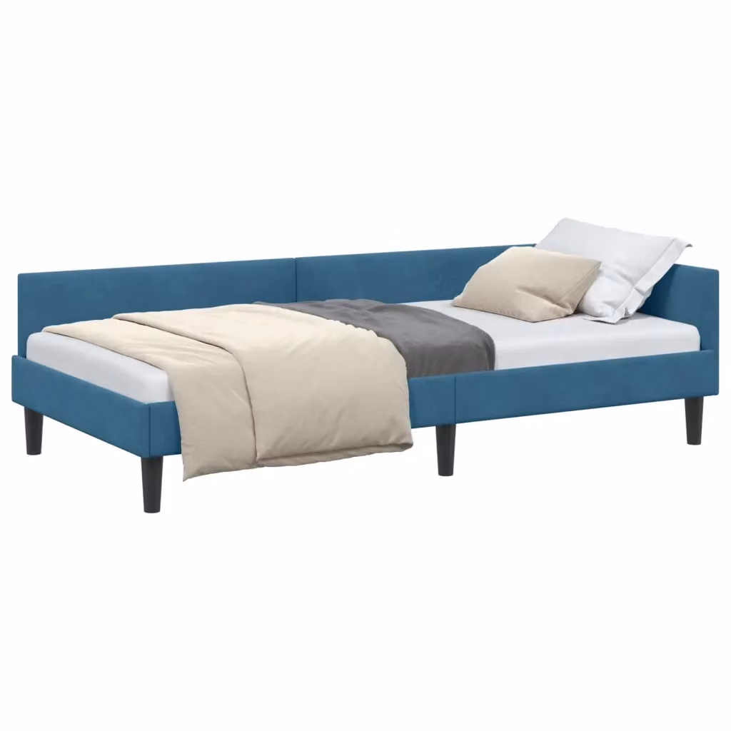Letto ad angolo moderno vidaXL in velluto blu con struttura in legno e listelli L 190 x P 90 cm – 2