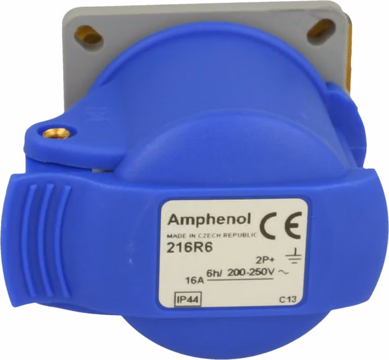 Amphenol Presa da incasso CEE da 16 ampere a 3 poli (2P+PE), codifica 6h blu 200/250 V frequenza 50 e 60 Hz - 1