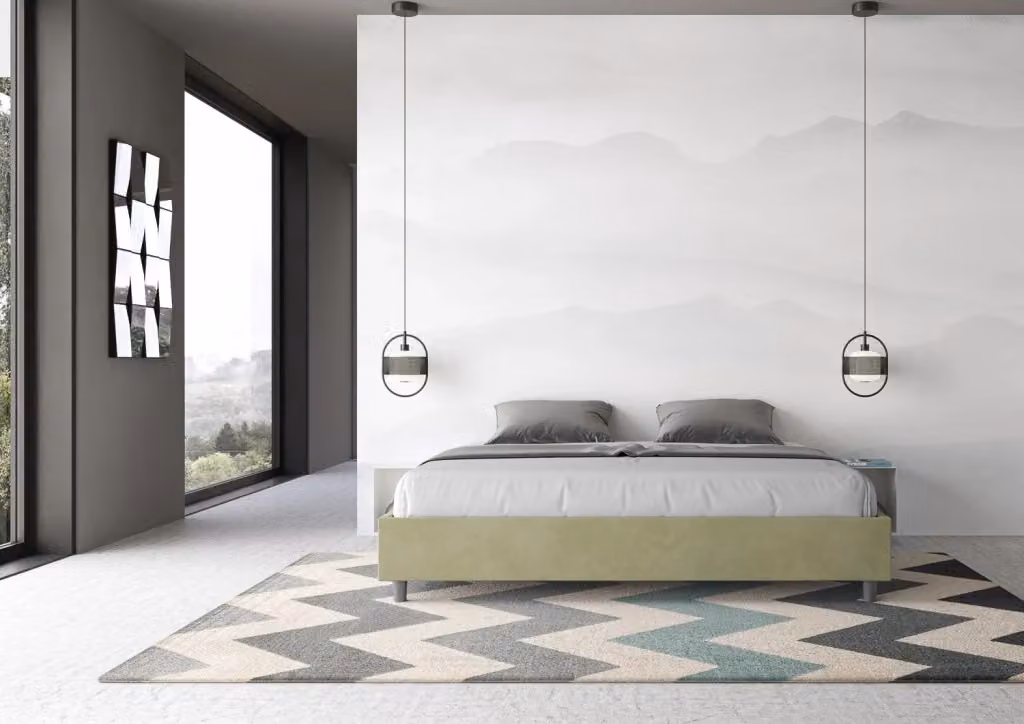 Letto Matrimoniale con Contenitore e Rete a Sollevamento GIORDANOSHOP Azelia Tè Verde L: 212 cm, P: 215 cm, H: 39 cm – 2