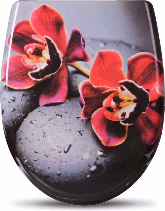 Sedili per wc Fiori rossi - Antibatterico - Chiusura morbida - Misura universale - Termosensibile