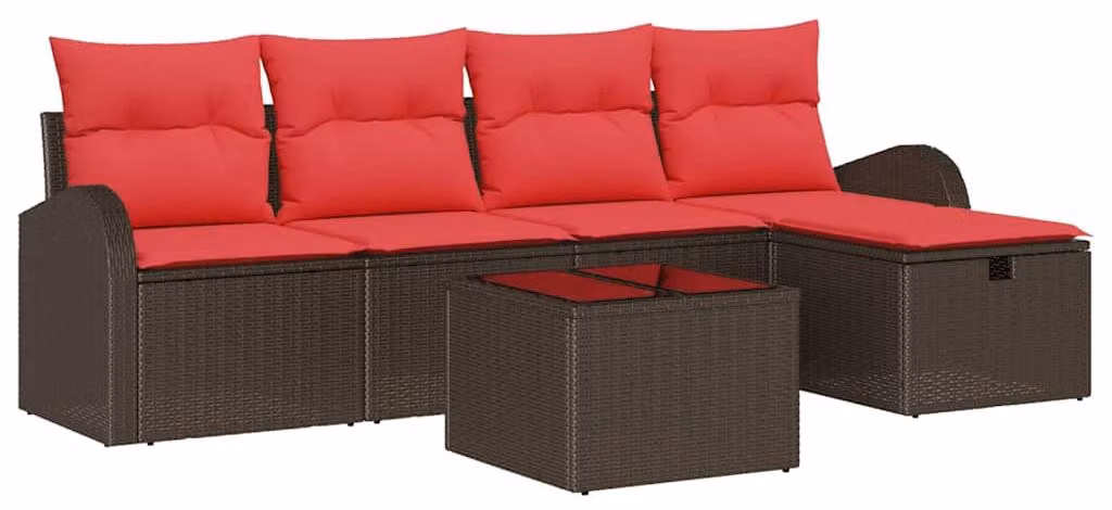 Set Divano da Giardino con cuscino 6 pcs Marrone polyrattan