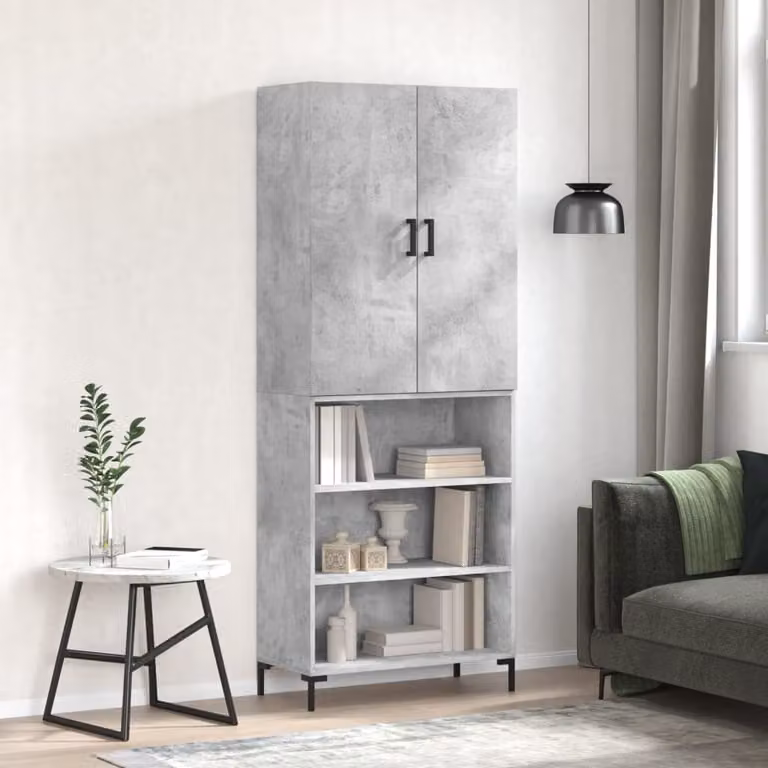 Credenza moderna vidaXL in legno e metallo grigio L: 69,5 cm, P: 34,0 cm, H: 180,0 cm
