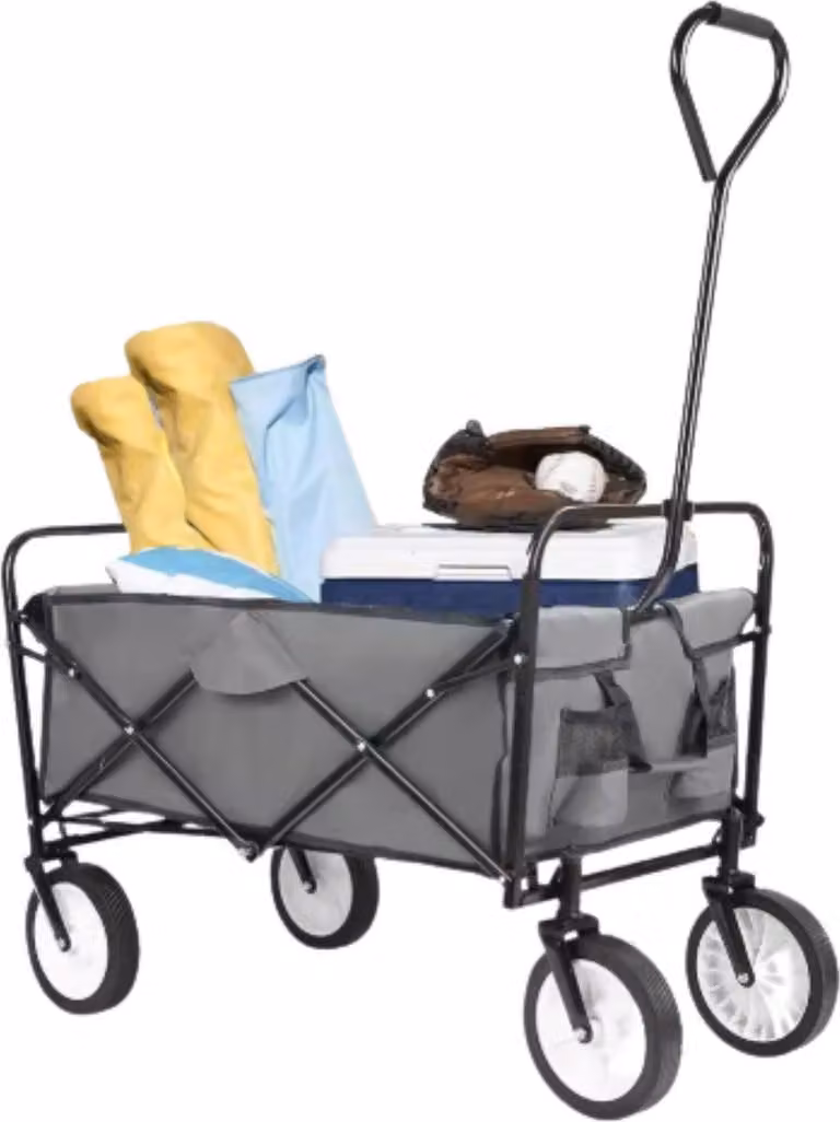Carrello a mano – Grigio – Carrello da spiaggia pieghevole – Carrello da giardino con manico – All-Terrain – Capacità di carico 115 kg