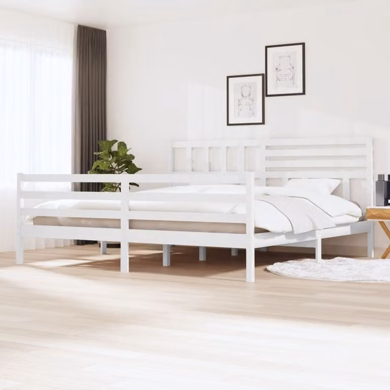 The Living Store Letto in legno massiccio bianco 200x200 cm