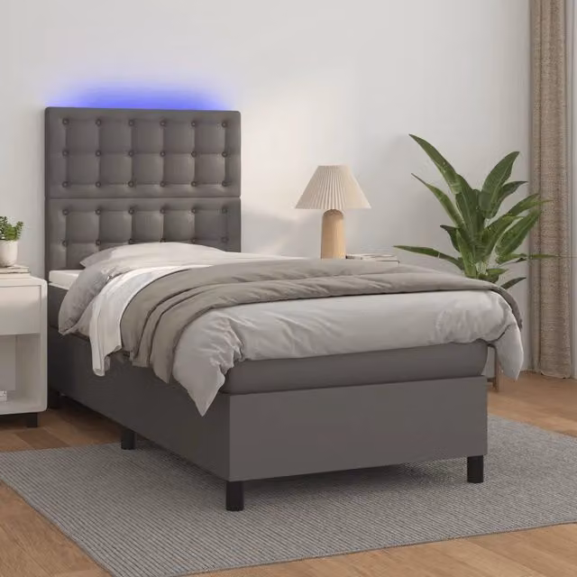 Letto con giroletto a molle e materasso vidaXL in similpelle grigia con illuminazione LED e porta USB L/P/H: 90 x 200 cm – 1