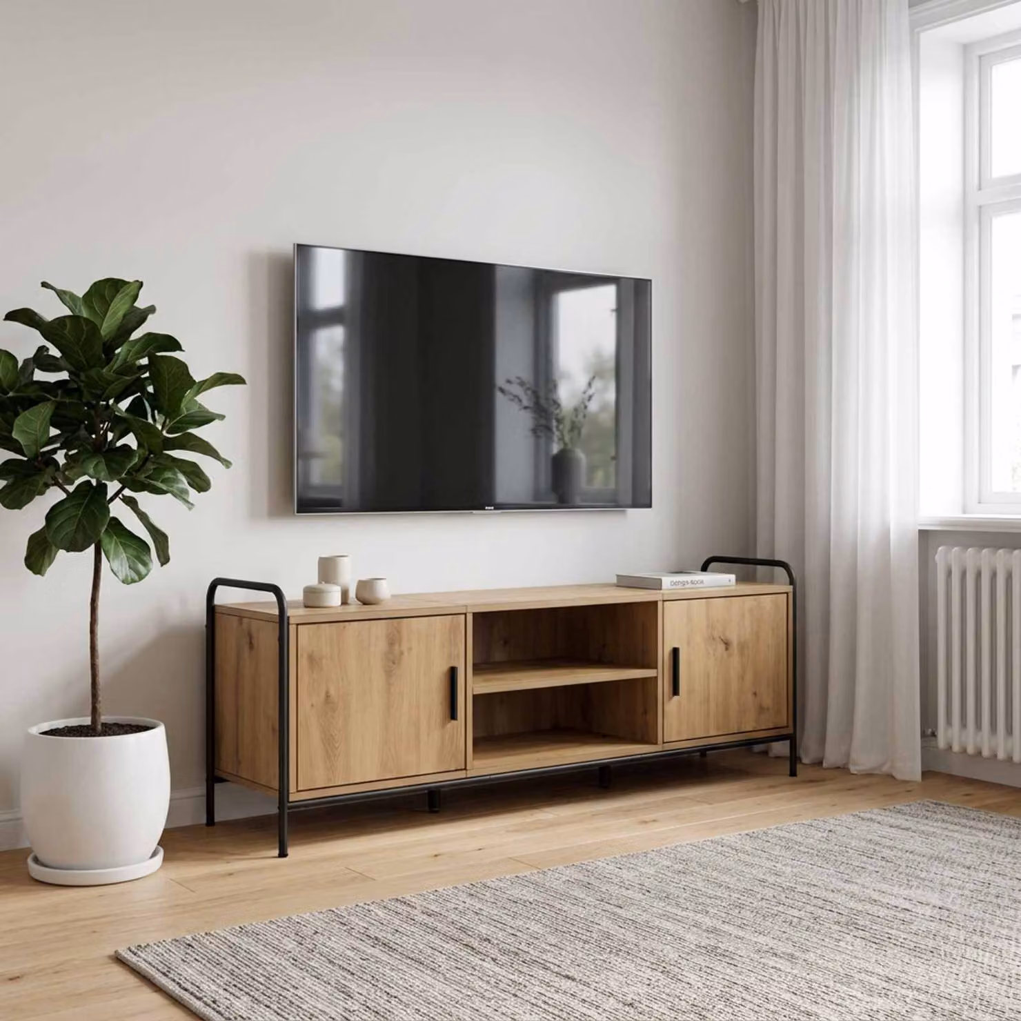 Mobile TV vidaXL moderno in legno e metallo marrone L/P/H: 133 x 33 x 50 cm