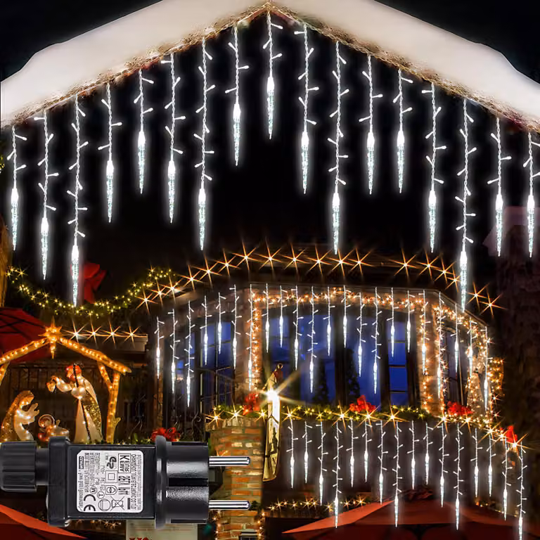 3.5M pioggia di ghiaccio fata luci bianco LED Icicle tenda luce 8 modalità finestra balcone giardino grondaia luci di Natale Deco