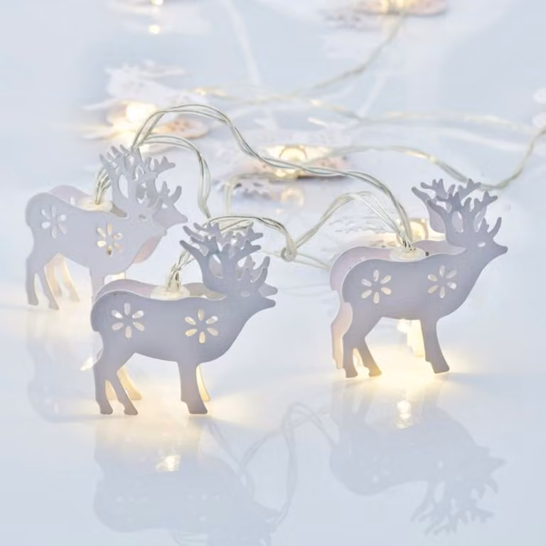 ACA Lighting catena decorativa di renne in metallo, catena decorativa a 10 LED a batteria (2xAA) bianco caldo IP20 135+30cm cavo trasparente XB10WW2A
