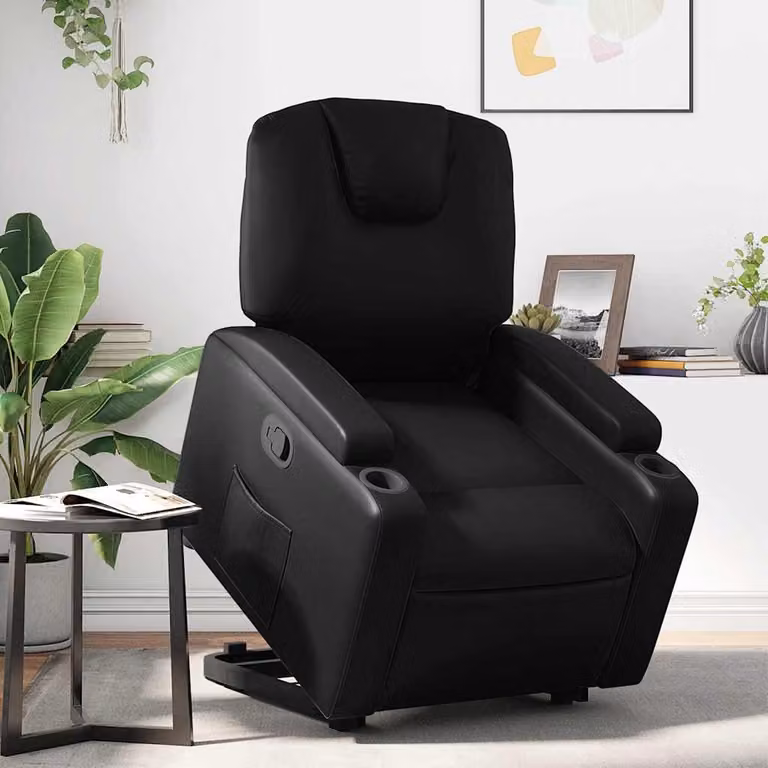 vidaXL Poltrona Alzapersona Reclinabile Nera in Similpelle con Assistenza Elettrica