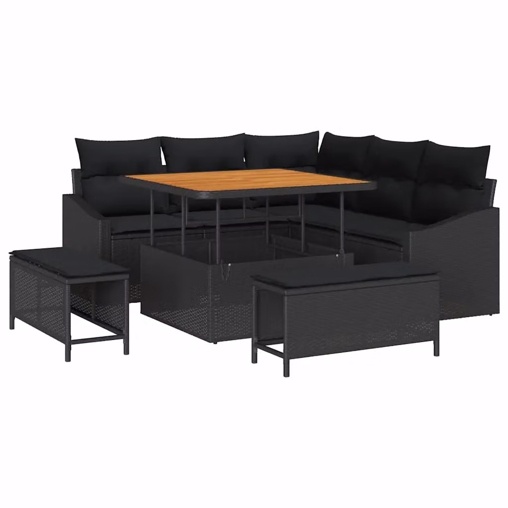 Set Divano da Giardino vidaXL 8 Pezzi in Polyrattan Nero con Cuscini e Tavolino da Esterno – 2