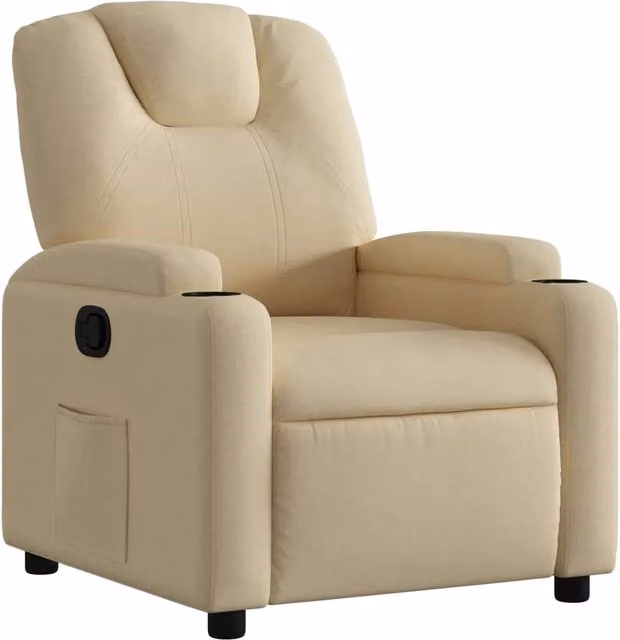 Poltrona Relax Reclinabile in Tessuto Beige con Braccioli e Struttura in Legno e Metallo