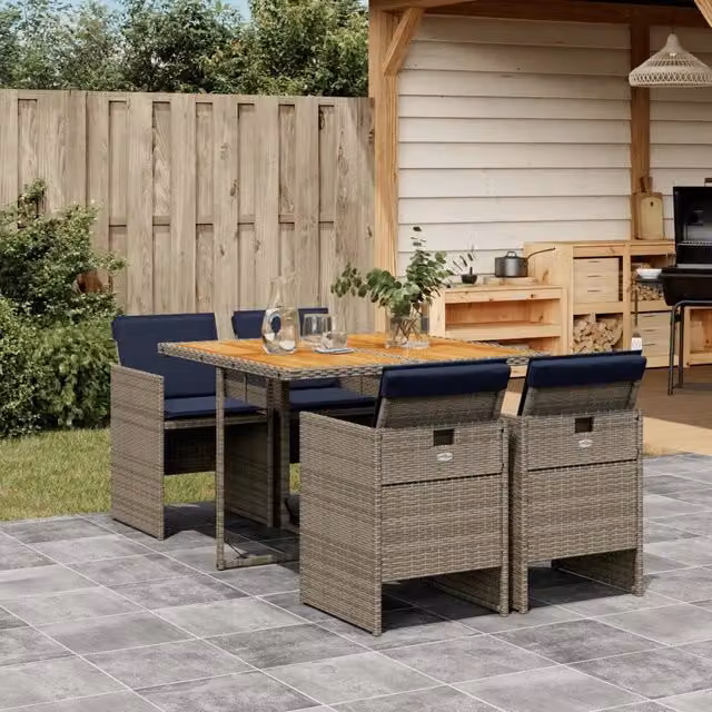 Set da pranzo da giardino vidaXL in legno di acacia e polyrattan con 5 pezzi, colore grigio, marrone o blu