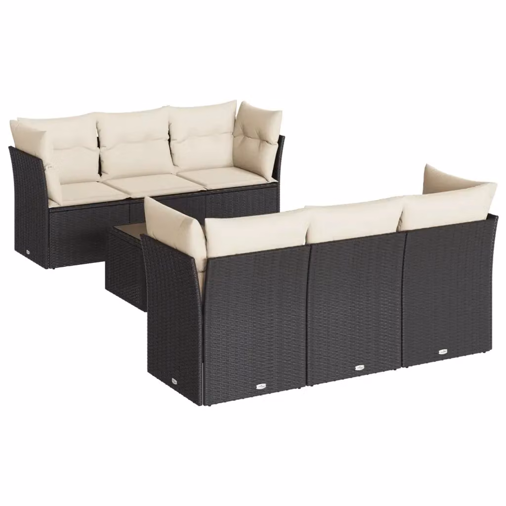 vidaXL Set Divani da Giardino a L con Tavolino e 7 Cuscini in Polyrattan Nero – 2