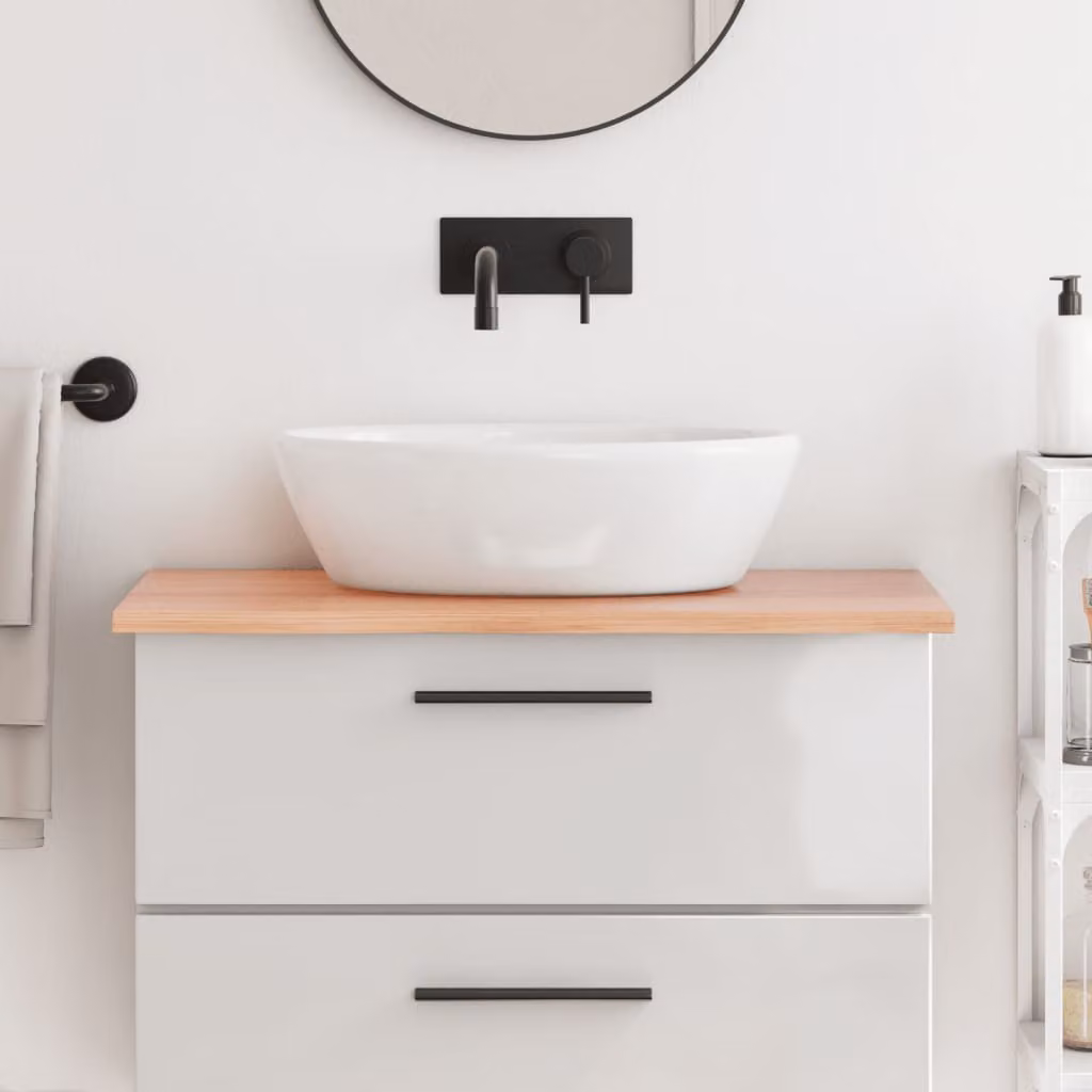Piano Bagno vidaXL in Legno Massello Trattato Marrone Chiaro L: 80 cm, P: 50 cm, H: 2 cm