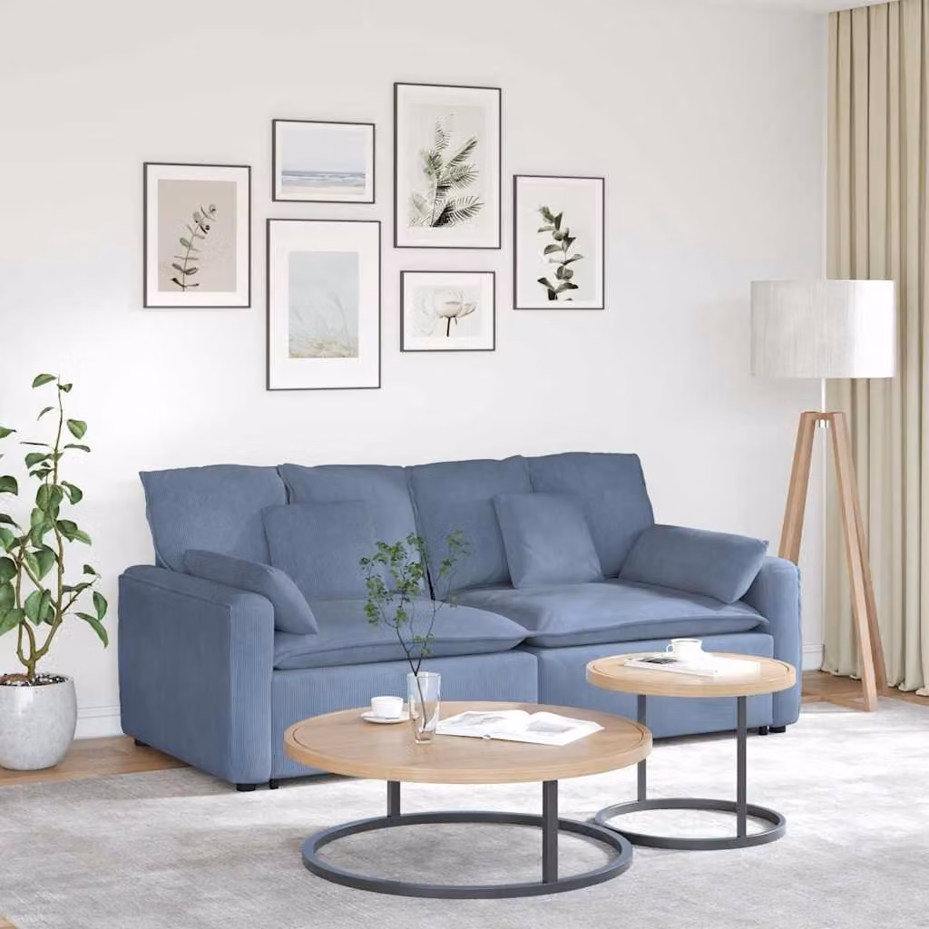 vidaXL Divano Modulare in Velluto Blu con Cuscini e Struttura in Metallo e Legno