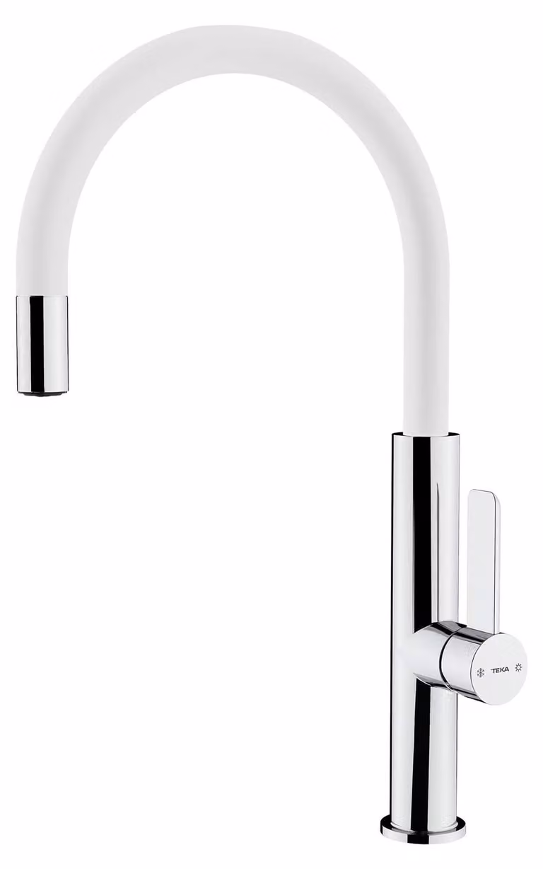 Miscelatore per lavello da cucina, monocomando, girevole, cromato/bianco, foro singolo