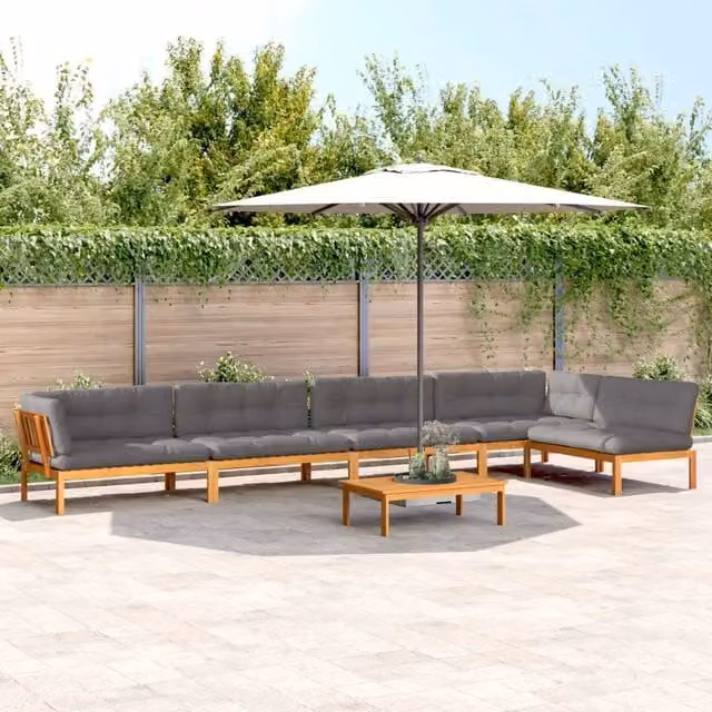 Set Divano da Giardino in Legno di Acacia Massello vidaXL con 6 Cuscini Grigi