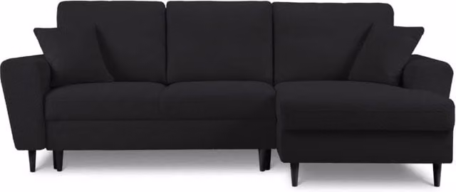 Divano convertibile angolare destro con contenitore Kyoto di Cosmopolitan Design, 4 posti, in bouclé nero, L: 241 cm, P: 114,6 cm, H: 88 cm