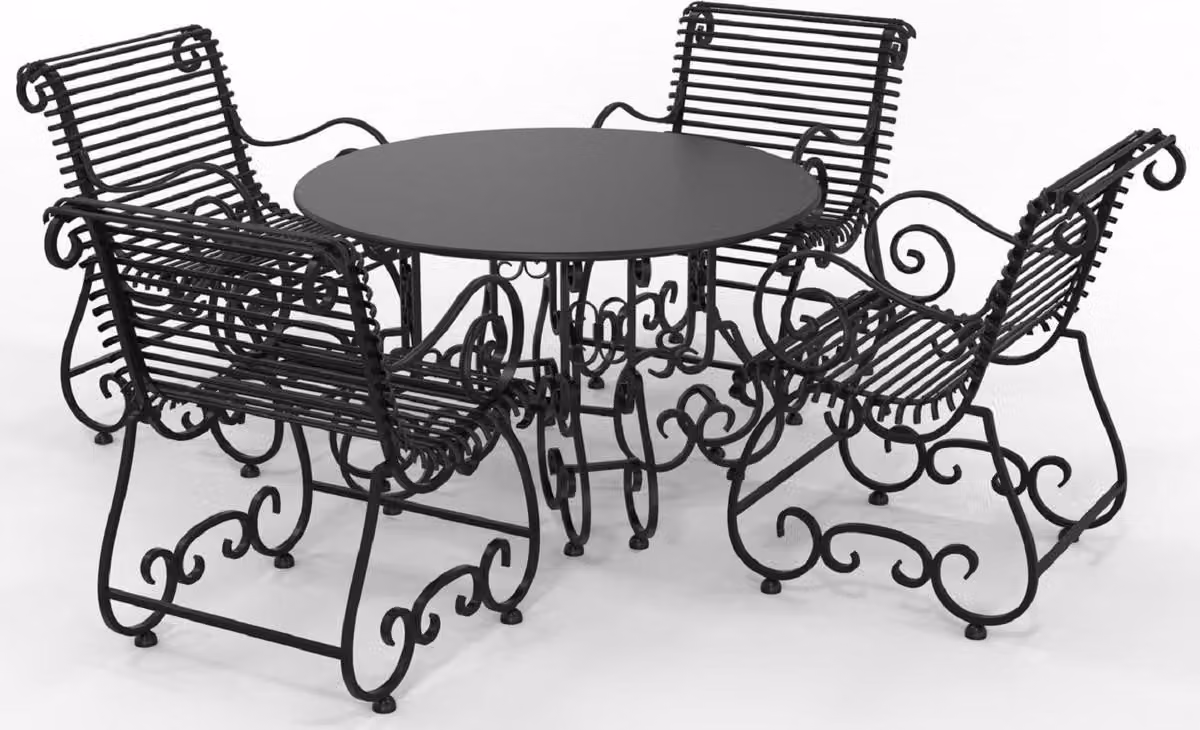 Casa Padrino Set di mobili da giardino in ferro battuto liberty - Vari colori - 1 tavolo rotondo e 4 sedie da giardino con braccioli - Mobili da giardino e da giardino in ferro battuto liberty