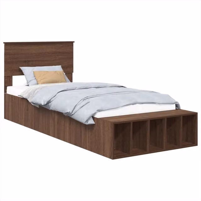 Letto singolo | Letto per adulti | Struttura del letto con lo scaffale Rovere Marrone 75 x 190 cm