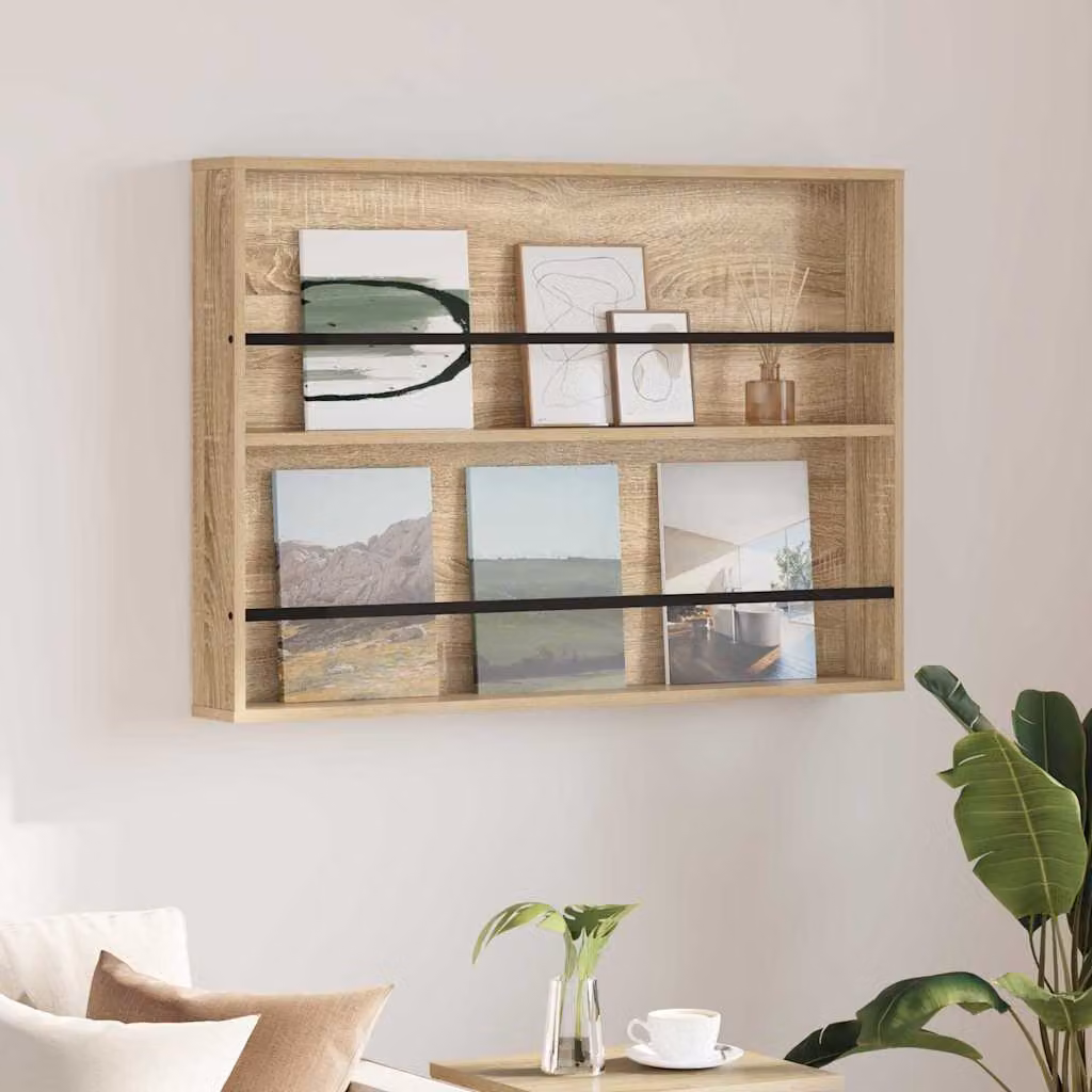 Scaffale per riviste moderno vidaXL in legno color marrone con ripiani regolabili L: 100 cm, P: 12 cm, H: 70 cm