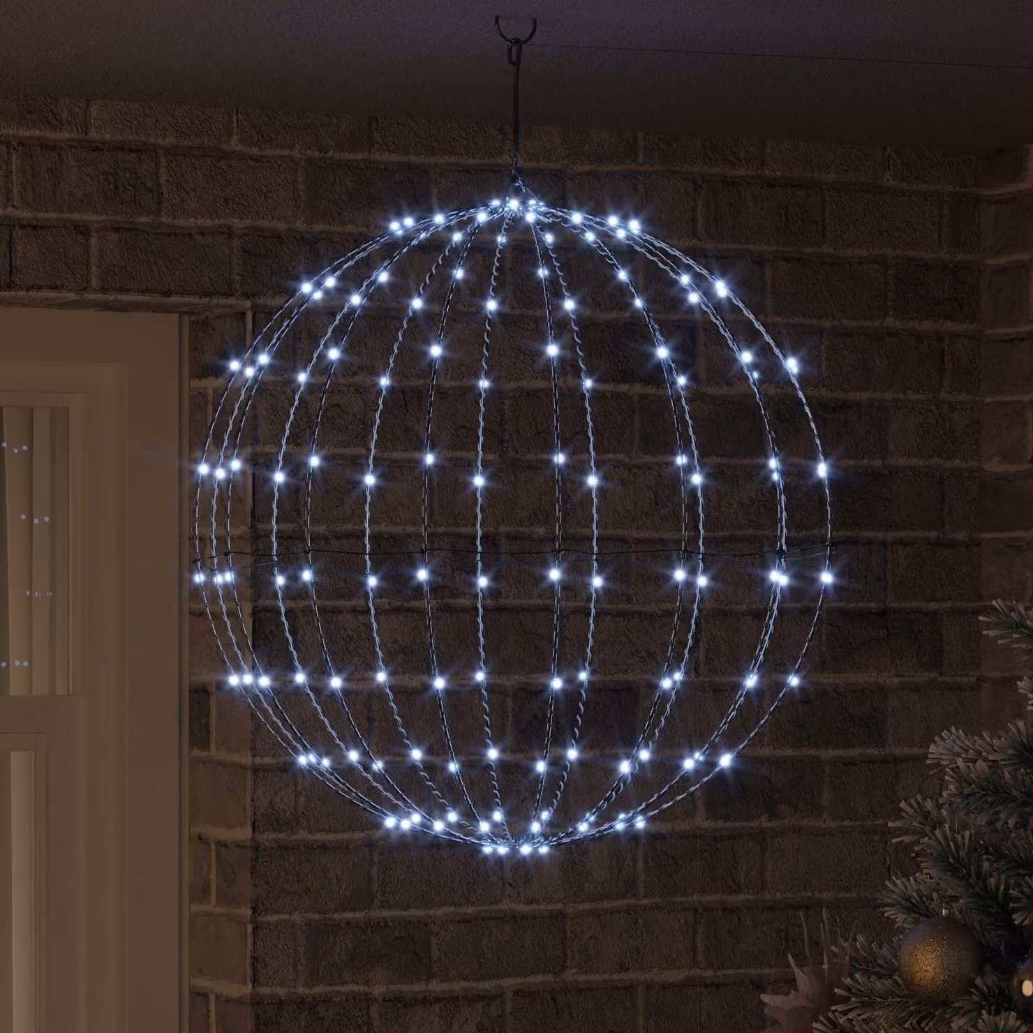 Palla decorativa natalizia vidaXL in metallo bianco con 192 LED e telecomando, L 60 x P 60 x H 62 cm