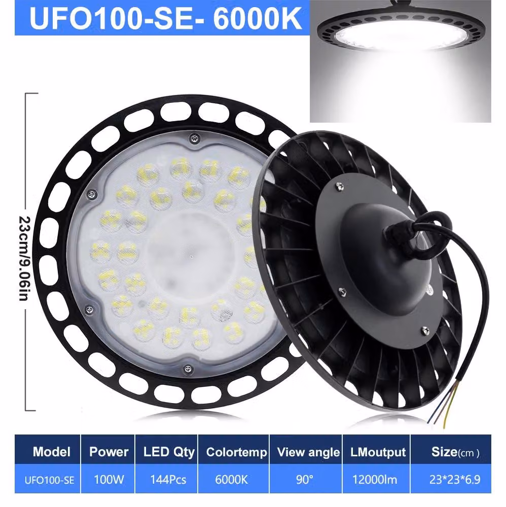 Faretto LED UFO da incasso – Lampada per magazzini e officine, 100W, 6000K (bianco freddo), impermeabile, 220V AC