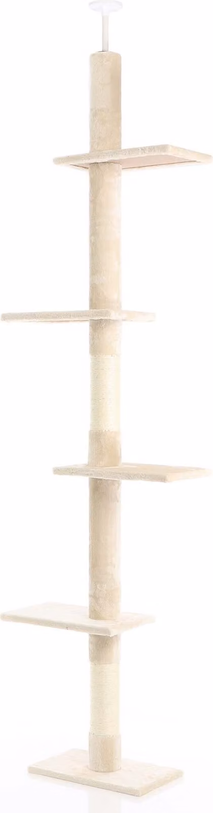 Fudajo tiragraffi a soffitto 230-276 cm in beige, tiragraffi per gatti con 4 livelli, albero per gatti con tenditore a soffitto regolabile in altezza, arredamento per gatti con sisal