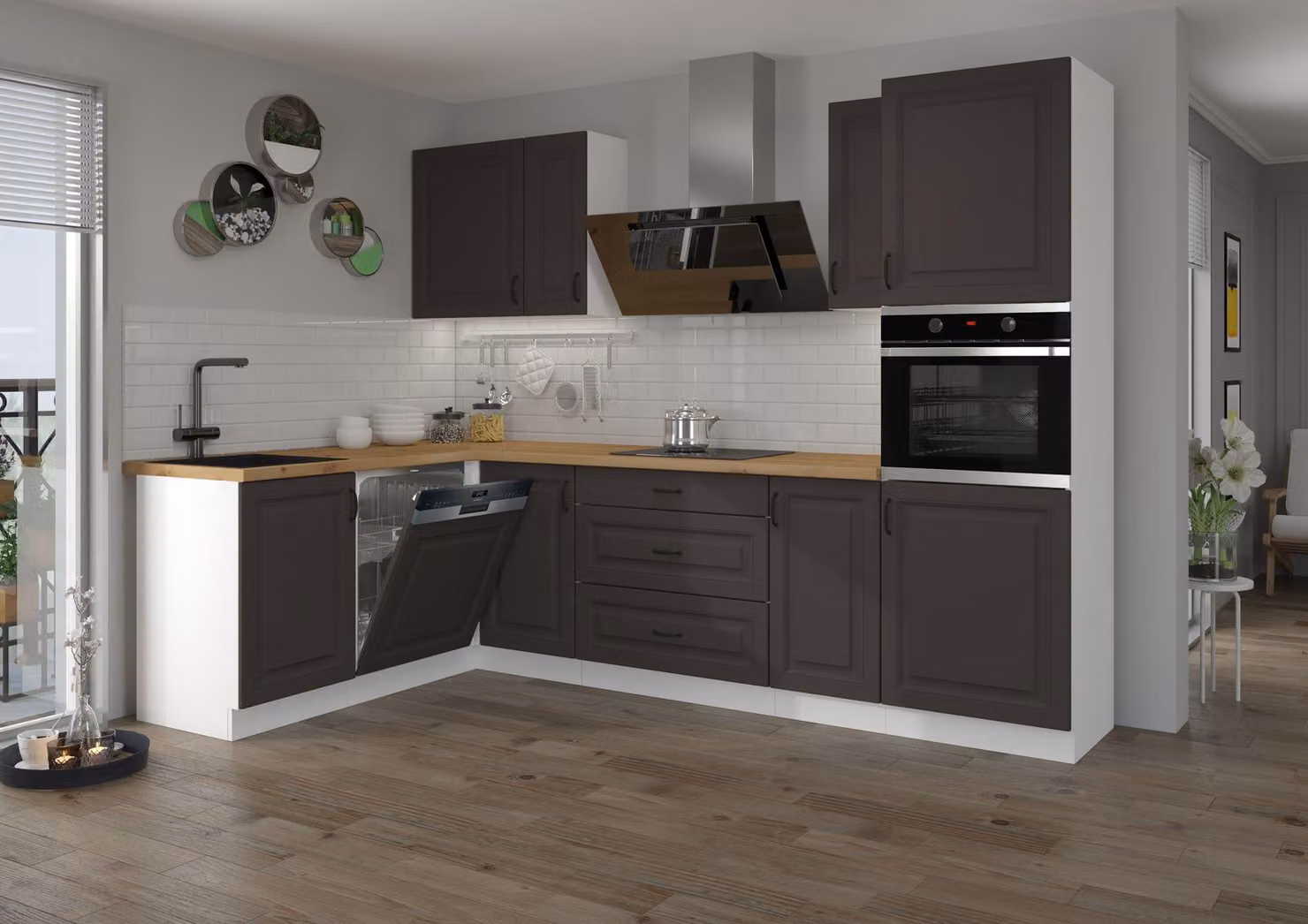 Cucina rustica Stilo Grigio 170x285 cm Cucina componibile Cucina ad angolo Cucina angolare