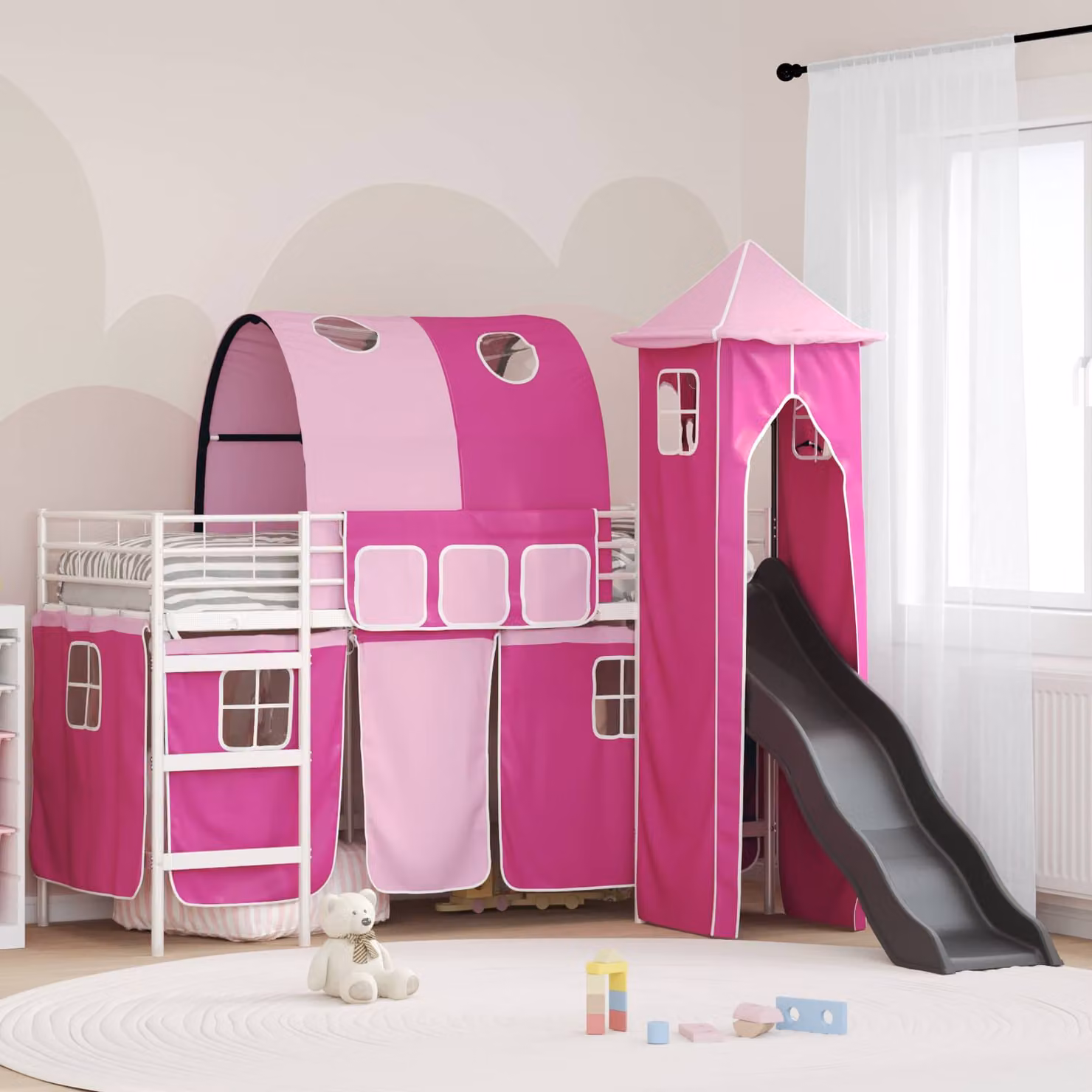 Letto a castello per bambini vidaXL in metallo con struttura a casetta, L/P/H: 200 x 100 x 194 cm