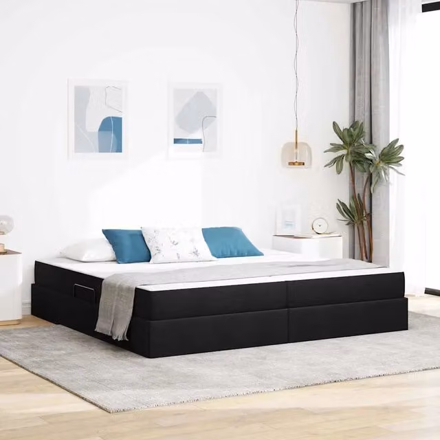 Letto con contenitore moderno vidaXL in tessuto nero con materasso L/P/H: 200 x 200 x 43,5 cm – 1