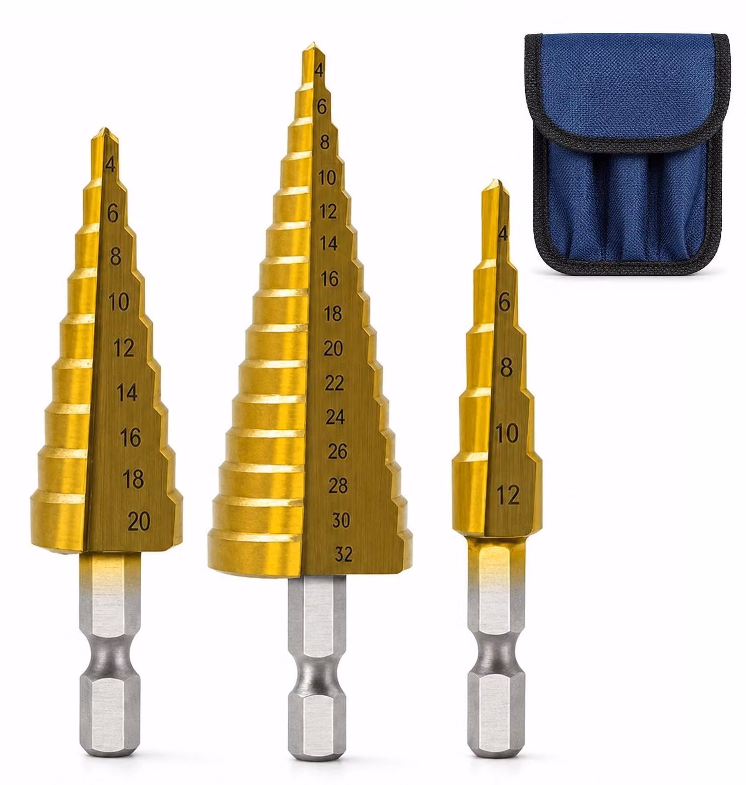 Set di punte da trapano a tazza HSS, 3 pezzi, con rivestimento in titanio