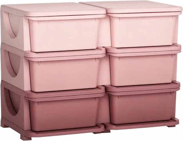 Cassettiera portaoggetti per bambini WISHDOR in plastica con seduta integrata, colore rosa – 1