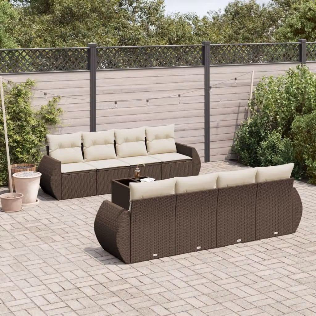 Maison Exclusive - Set Divani da Giardino 9pz con Cuscini Marrone in Polyrattan