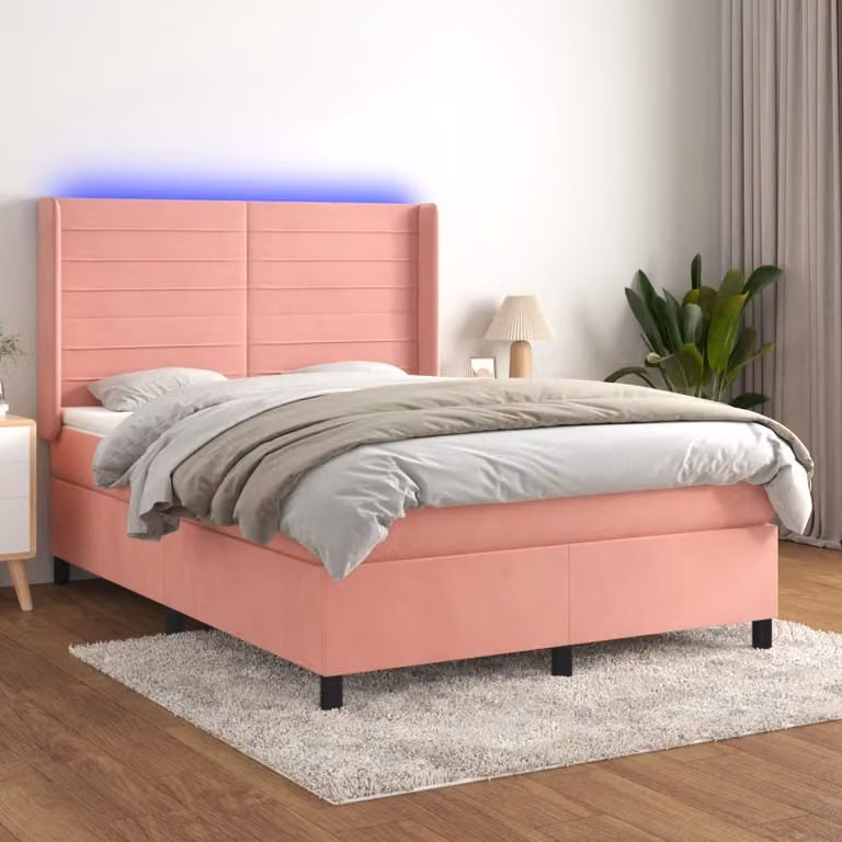 Maison Exclusive - Letto a Molle con Materasso e LED Rosa 140x200 cm in Velluto