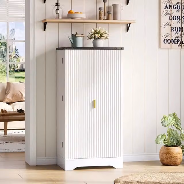 Mobile colonna da cucina Mivray bianco con luce LED integrata e ripiani regolabili in MDF, H 120 cm x L 60.5 cm x P 40 cm