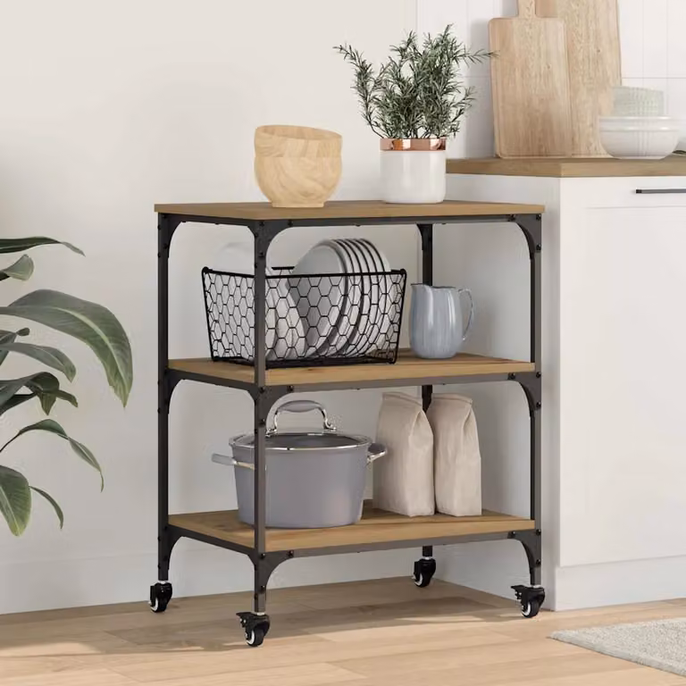 vidaXL Carrello da Cucina in Stile Industrial Marrone con Ruote L 60 cm x P 41 cm x H 76 cm