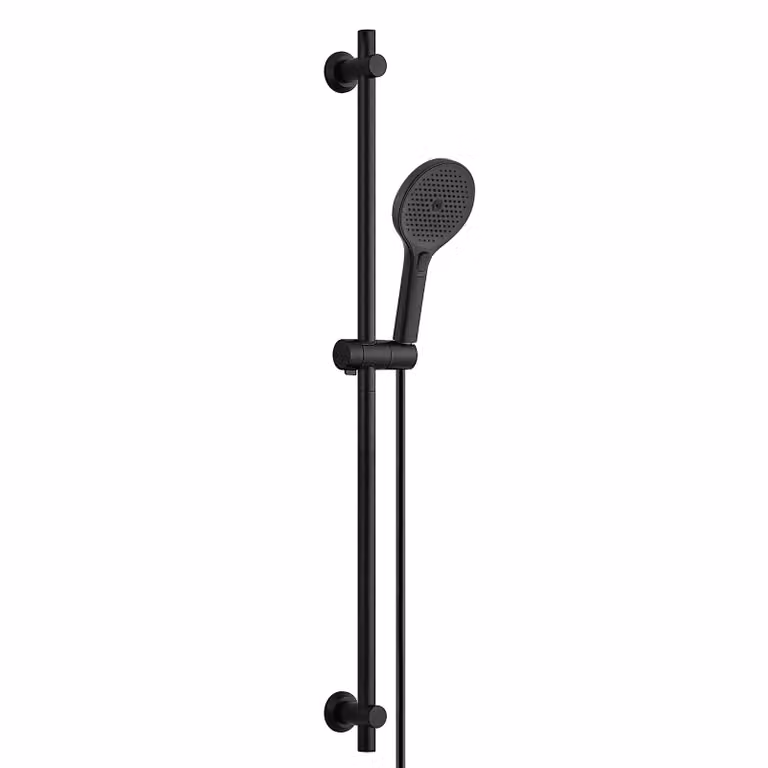 Set JOHO con asta doccia, doccetta, tubo flessibile e supporto; asta doccia in acciaio inossidabile da 100 cm, adatta ai fori già presenti, nero