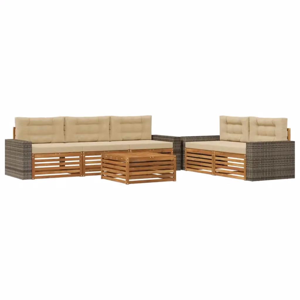 Set di divani da esterno moderno vidaXL in legno di acacia e rattan, 6 pezzi, colore beige – 2