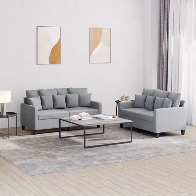 Set di Divani 2 pz con Cuscini Grigio Chiaro in Tessuto 3201648