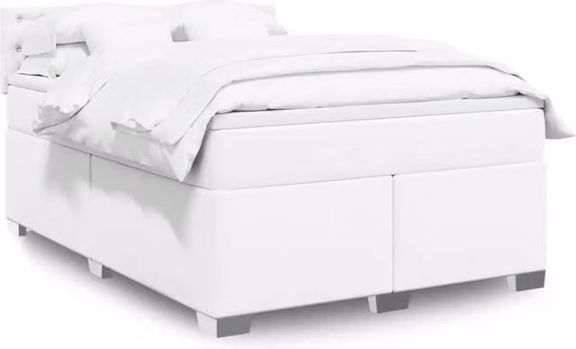 Letto con Giroletto a Molle e Materasso Ibrido vidaXL in Similpelle Bianco L/P: 160 x 200 cm