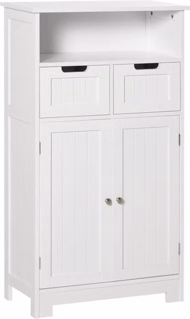 Armadietto da bagno Minimal con 2 ante, cassetti e ripiani, Bianco, L: 60 cm, P: 30 cm, H: 108,8 cm