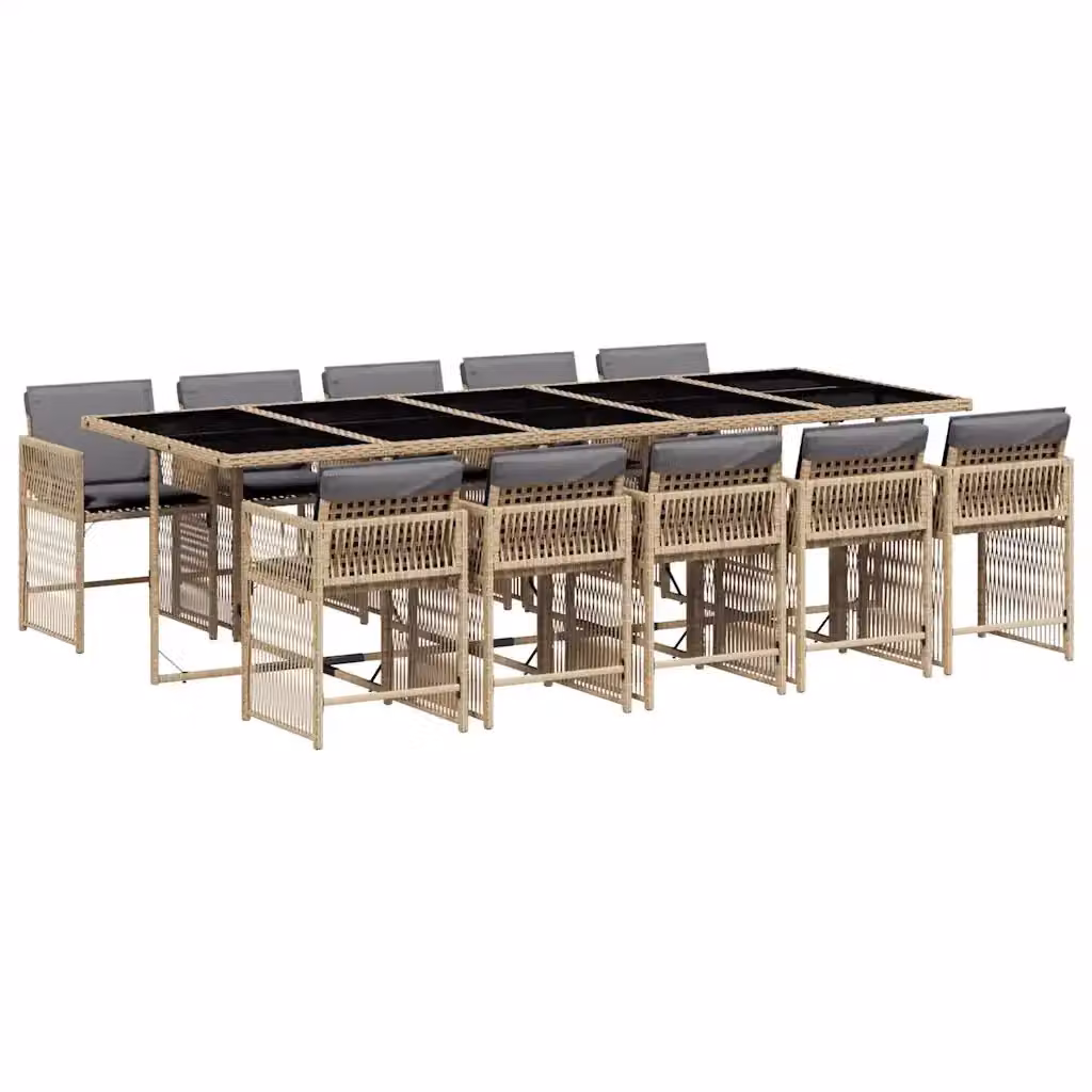 Set Pranzo da Giardino vidaXL in Polyrattan con Cuscini Beige e Grigio, 11 Pezzi con Tavolo in Vetro – 2