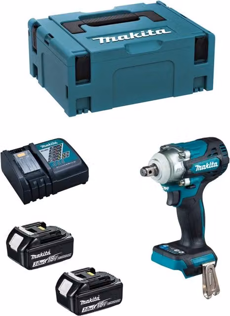 Avvitatore ad impulsi Makita DTW300RFJ con 2 batterie da 3,0 Ah, caricabatterie DC18RC e sistema di trasporto MAKPAC 2