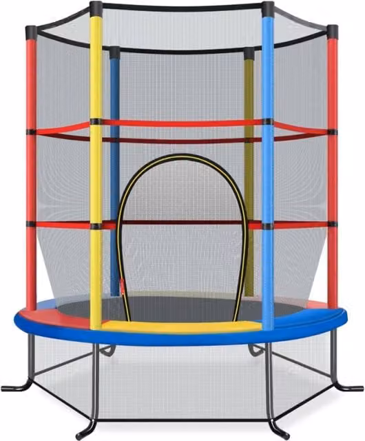 Trampolino elastico per bambini Design Mania multicolore con rete di sicurezza in acciaio e struttura in metallo e PVC, Diametro: 165 cm – 1