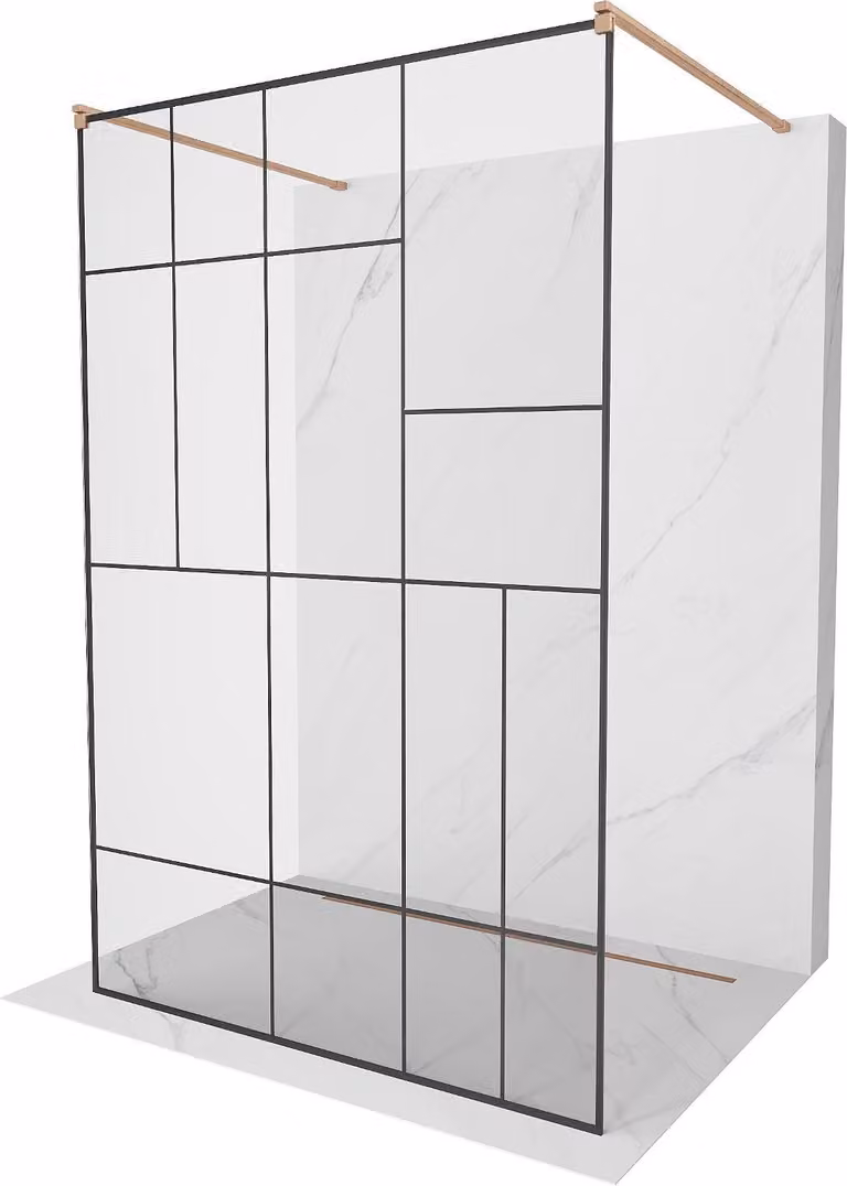 Mexen Kioto parete doccia autoportante 110 x 200 cm, motivo nero 8 mm, rame spazzolato - 800-110-002-65-78