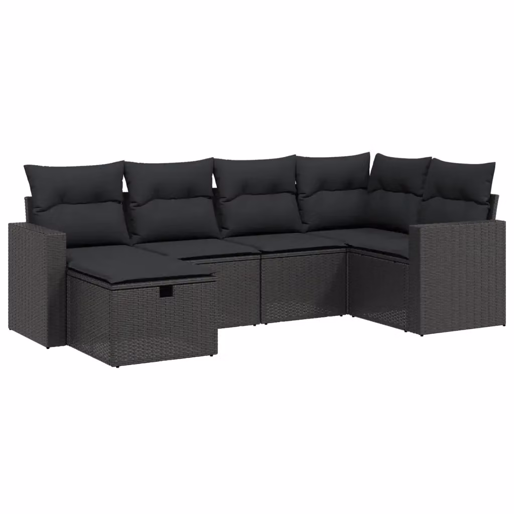 Set Divano da Giardino vidaXL 6 pz a L con Cuscini Nero in Polyrattan e Acciaio – 2